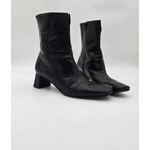 Etienne Aigner Black Leather Square-Toe Ankle Boots Size 9M